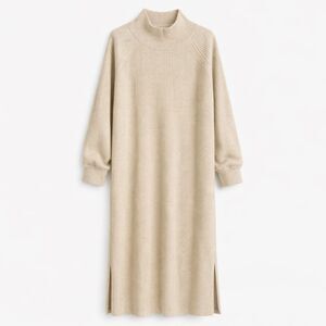 & Other Stories Rib Knit Mock Neck Sweater Dress Cream Midi Plus 1X